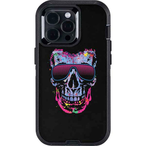 Liquid Blue Neon Skull with Glasses Otterbox Defender iPhone Skin