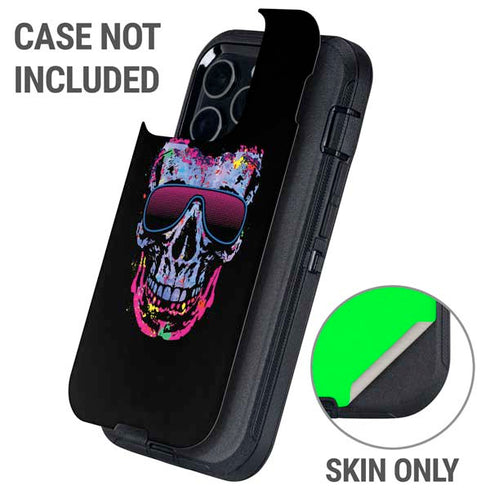 Liquid Blue Neon Skull with Glasses Otterbox Defender iPhone Skin