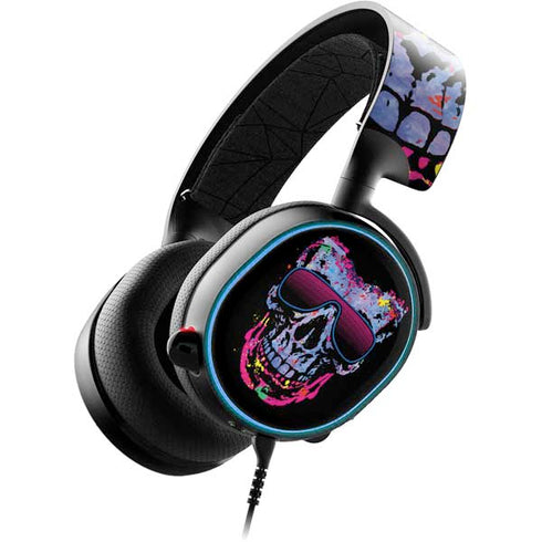 Liquid Blue Neon Skull with Glasses SteelSeries Arctis 3 Skin