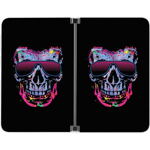 Liquid Blue Neon Skull with Glasses Surface Duo Skin