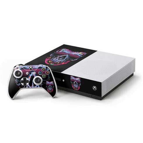 Liquid Blue Neon Skull with Glasses Xbox One Skins