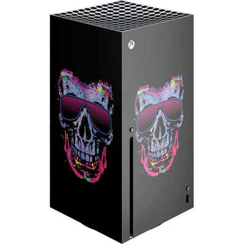 Liquid Blue Neon Skull with Glasses Xbox Series X Console Skin