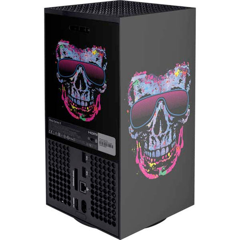 Liquid Blue Neon Skull with Glasses Xbox Series X Console Skin