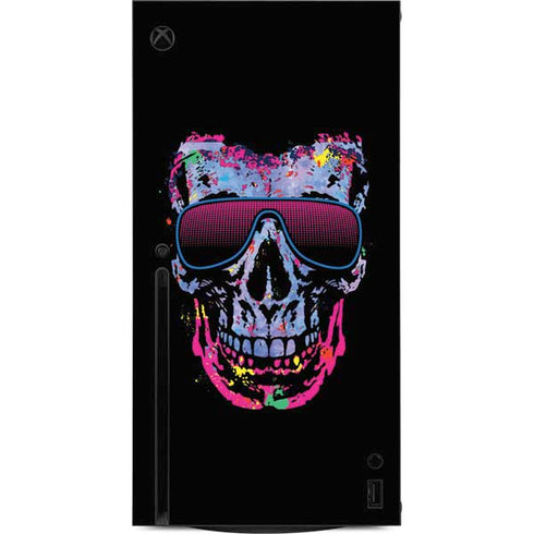 Liquid Blue Neon Skull with Glasses Xbox Series X Console Skin