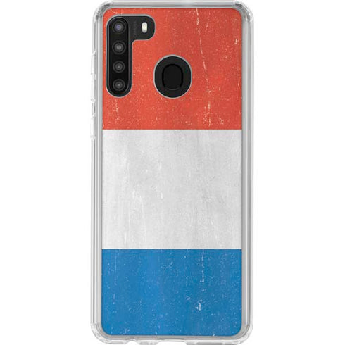Netherlands Flag Distressed Galaxy A21 Clear Case