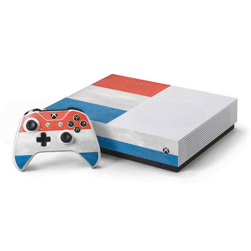 Netherlands Flag Distressed Xbox One S All-Digital Edition Bundle Skin