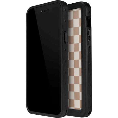 Neutral Checkered iPhone 14 Pro Max Waterproof Case