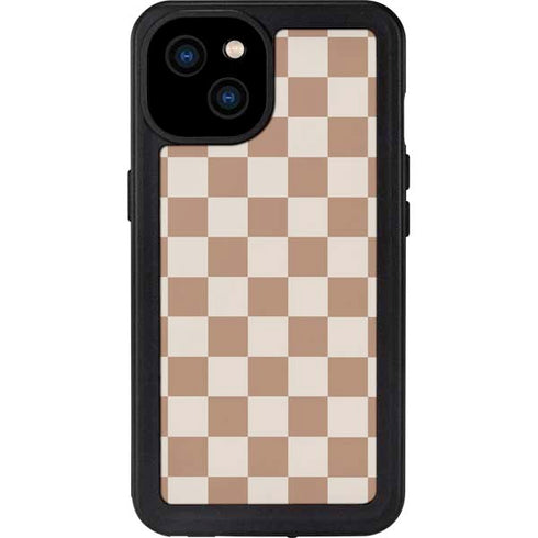Neutral Checkered iPhone 15 Plus Waterproof Case