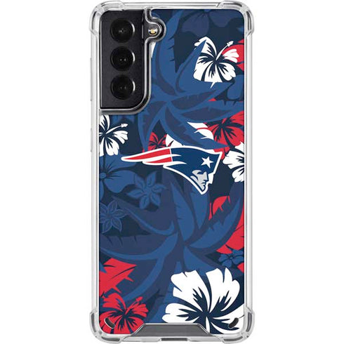 NFL New England Patriots Tropical Print Galaxy S21 5G Clear Case