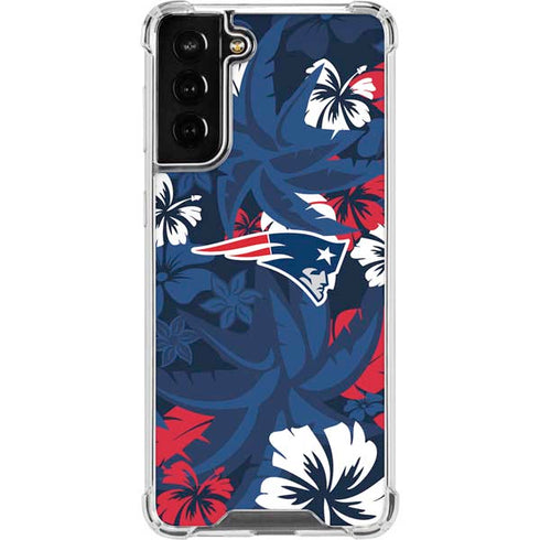 NFL New England Patriots Tropical Print Galaxy S21 FE Clear Case