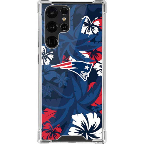 NFL New England Patriots Tropical Print Galaxy S22 Ultra Clear Case