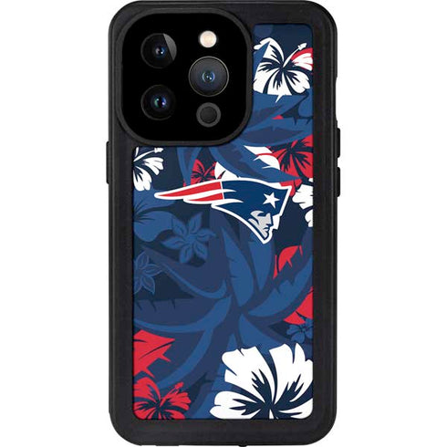 NFL New England Patriots Tropical Print iPhone 14 Pro Waterproof Case
