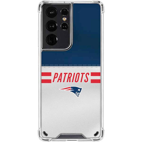 NFL New England Patriots White Striped Galaxy S21 Ultra 5G Clear Case