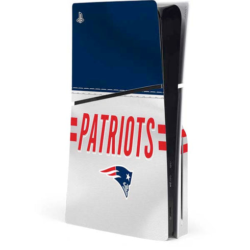 NFL New England Patriots White Striped PS5 Slim Disk Console Skin