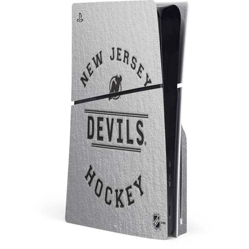 NHL New Jersey Devils Black Text PS5 Slim Disk Console Skin