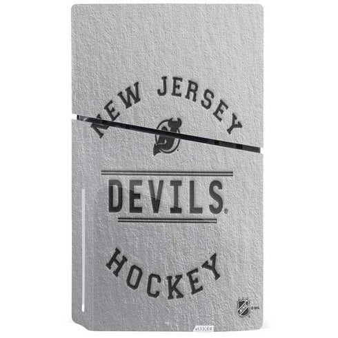 NHL New Jersey Devils Black Text PS5 Slim Disk Console Skin