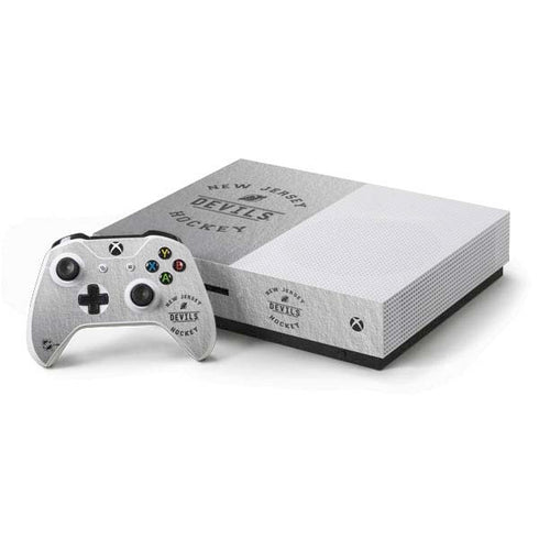NHL New Jersey Devils Black Text Xbox One S Console and Controller Bundle Skin