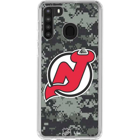 NHL New Jersey Devils Camo Galaxy A21 Clear Case