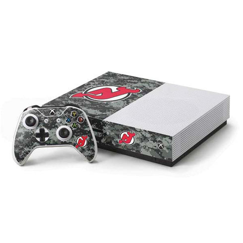 NHL New Jersey Devils Camo Xbox One S Console and Controller Bundle Skin