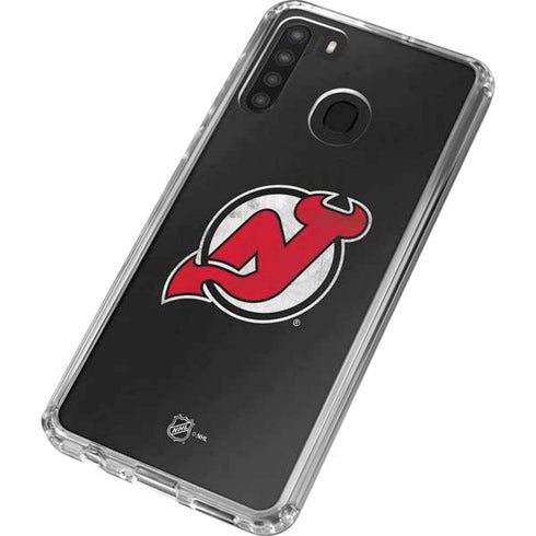 NHL New Jersey Devils Distressed Galaxy A21 Clear Case
