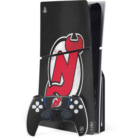 NHL New Jersey Devils Distressed PS5 Slim Disk Bundle Skin