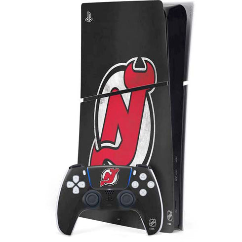 NHL New Jersey Devils Distressed PS5 Slim Digital Edition Bundle Skin