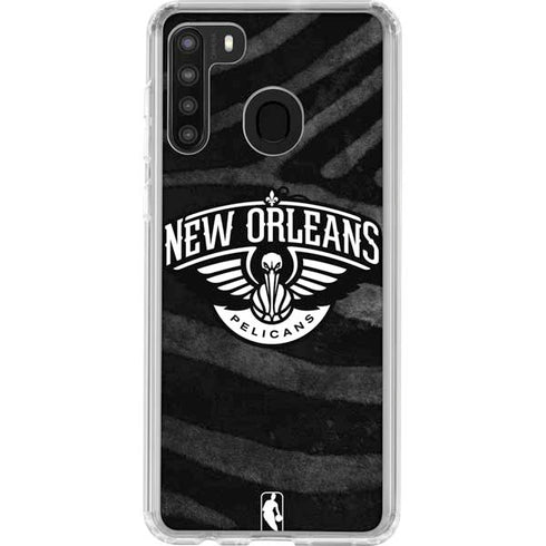 NBA New Orleans Pelicans Black Animal Print Galaxy A21 Clear Case