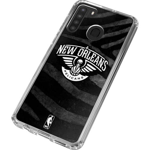 NBA New Orleans Pelicans Black Animal Print Galaxy A21 Clear Case