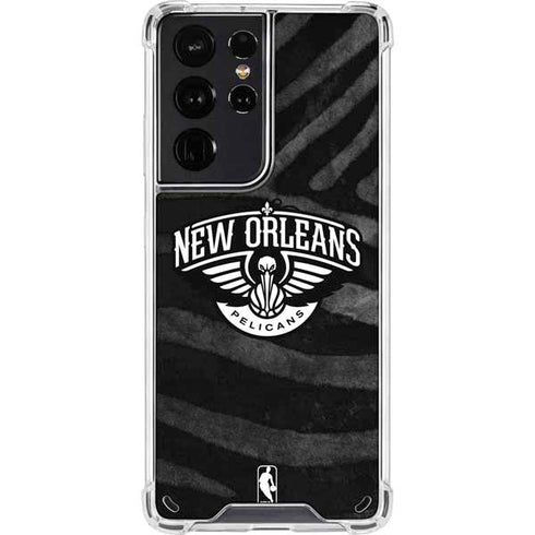 NBA New Orleans Pelicans Black Animal Print Galaxy S21 Ultra 5G Clear Case