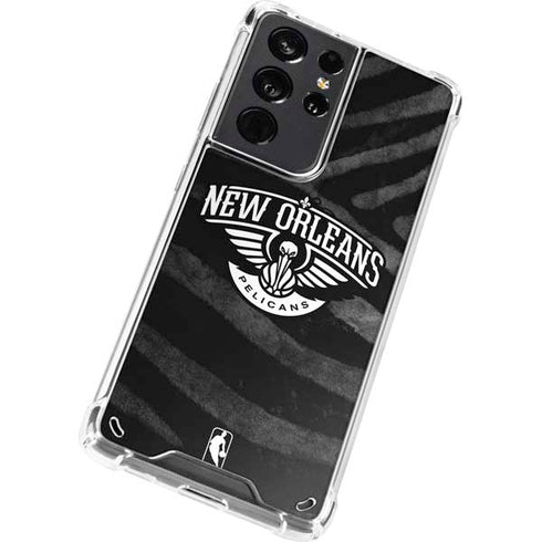NBA New Orleans Pelicans Black Animal Print Galaxy S21 Ultra 5G Clear Case
