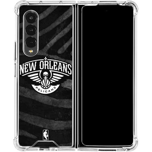 NBA New Orleans Pelicans Black Animal Print Galaxy Z Fold4 5G Clear Case
