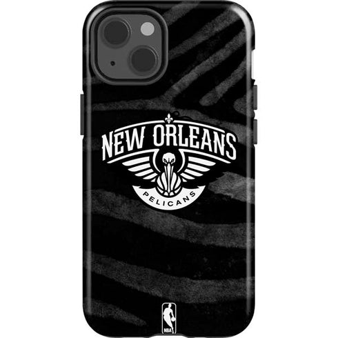 NBA New Orleans Pelicans Black Animal Print iPhone 15 Impact Case