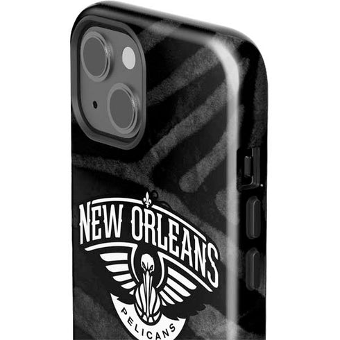 NBA New Orleans Pelicans Black Animal Print iPhone 15 Impact Case