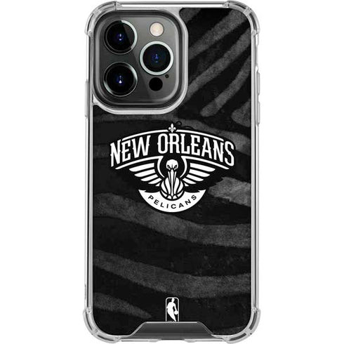 NBA New Orleans Pelicans Black Animal Print iPhone 14 Pro Clear Case