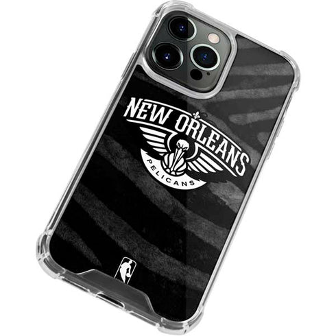 NBA New Orleans Pelicans Black Animal Print iPhone 14 Pro Clear Case