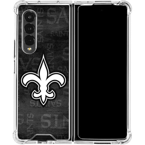 NFL New Orleans Saints Black & White Galaxy Z Fold4 5G Clear Case