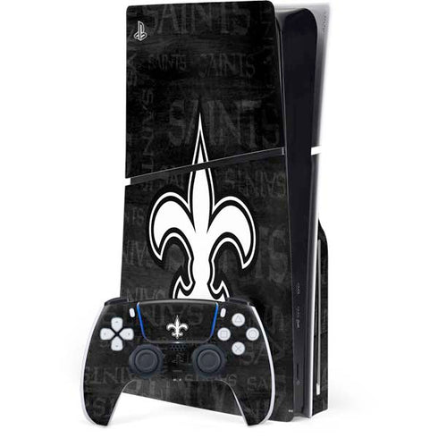 NFL New Orleans Saints Black & White PS5 Slim Disk Bundle Skin