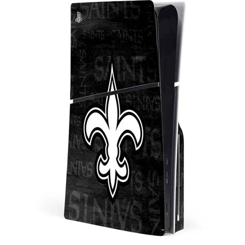 NFL New Orleans Saints Black & White PS5 Slim Disk Console Skin