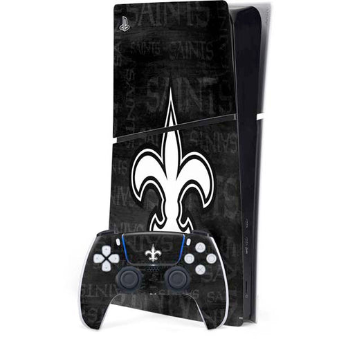 NFL New Orleans Saints Black & White PS5 Slim Digital Edition Console Skin