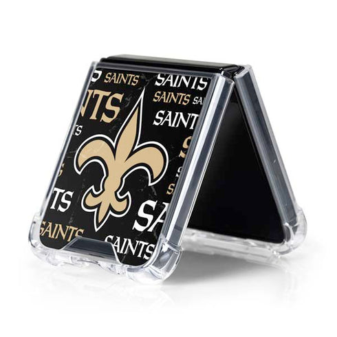 NFL New Orleans Saints Black Blast Galaxy Z Flip5 5G Clear Case
