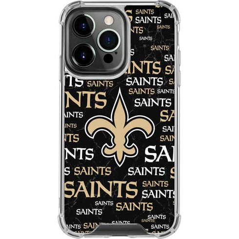 NFL New Orleans Saints Black Blast iPhone 14 Pro Clear Case