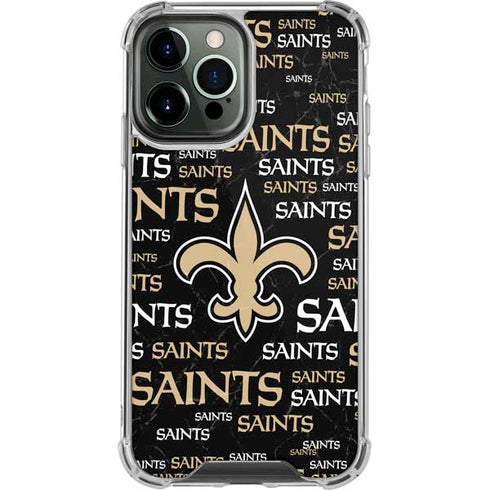 NFL New Orleans Saints Black Blast iPhone 14 Pro Max Clear Case