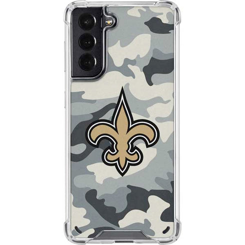 NFL New Orleans Saints Camo Galaxy S21 5G Clear Case