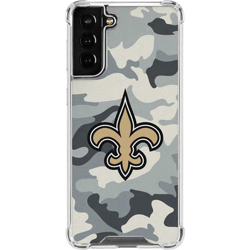 NFL New Orleans Saints Camo Galaxy S21 FE Clear Case