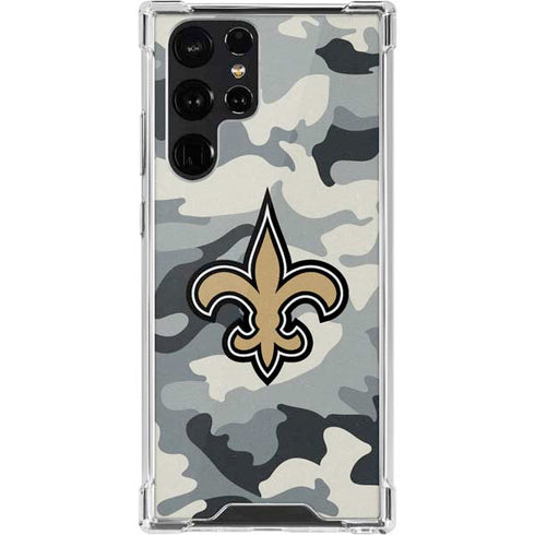NFL New Orleans Saints Camo Galaxy S22 Ultra Clear Case