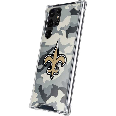 NFL New Orleans Saints Camo Galaxy S22 Ultra Clear Case