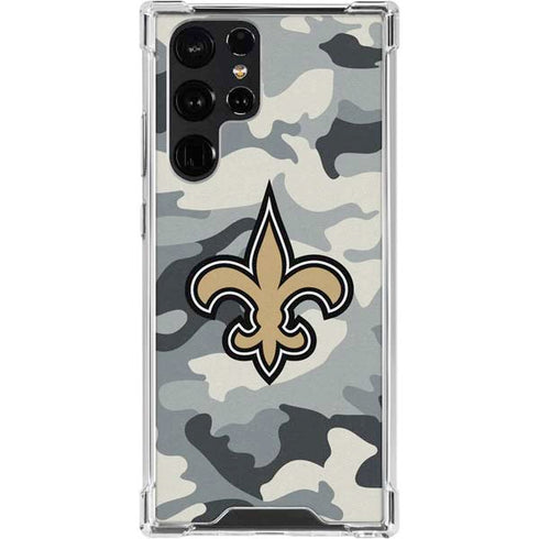 NFL New Orleans Saints Camo Galaxy S24 Ultra Clear Case