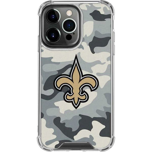 NFL New Orleans Saints Camo iPhone 14 Pro Clear Case