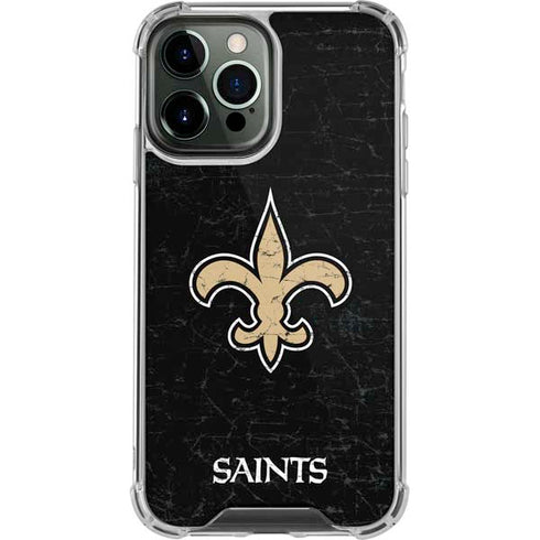 NFL New Orleans Saints Distressed iPhone 13 Pro Max Clear Case