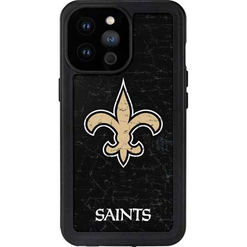 NFL New Orleans Saints Distressed iPhone 14 Pro Max Waterproof Case